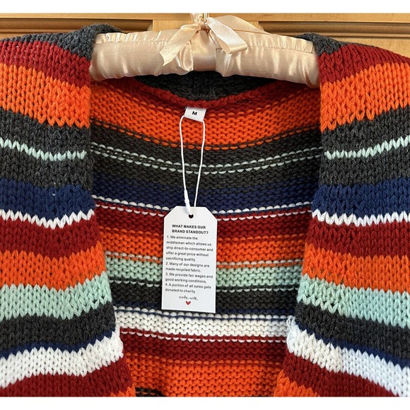 NWT Made With Love Women’s Striped Open Front Cardigan Multi Sz Medium V288 - Picture 5 of 6
